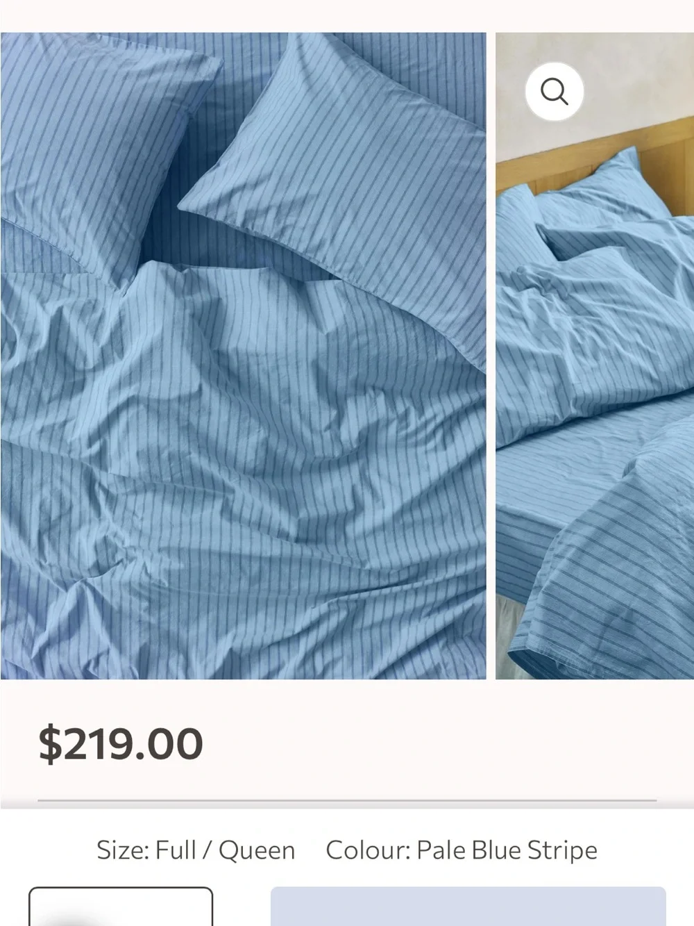 Piglet in bed pale blue favorite shirt stripe cotton duvet cover full/queen